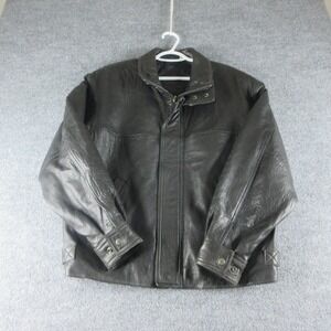 Roundtree & Yorke Jacket Mens Medium Black Leather Full Zip Moto Lined Quilted